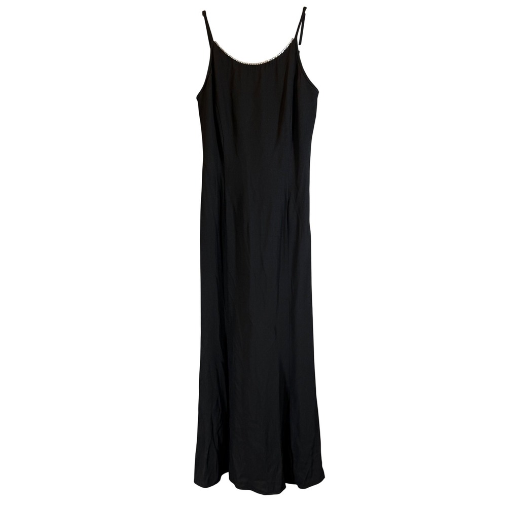 Jessica McClintock Gunne Sax Black Rhinestone Neckline Maxi Dress Gown 13/14